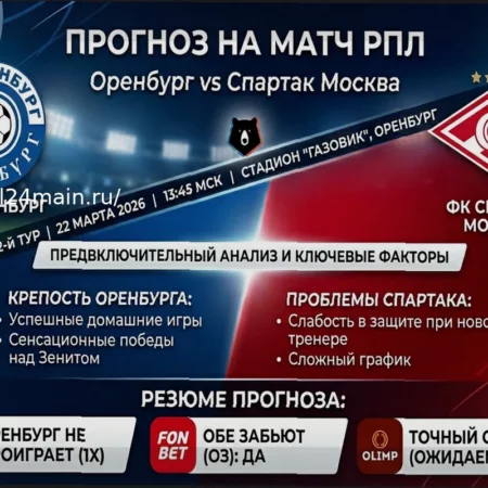 Прогноз на матч «Оренбург» – «Спартак»: Составы команд (22 марта 2026)